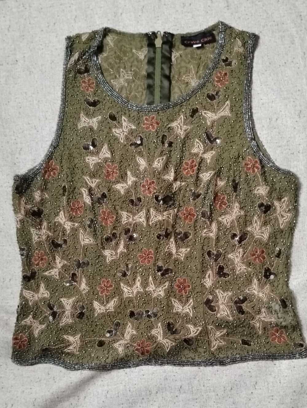 Crave  Chic Embroidered Olive Green Silk Piece - Made in India